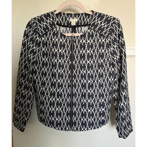 J.Crew Navy and White Jacquard Zip Up Moto Jacket